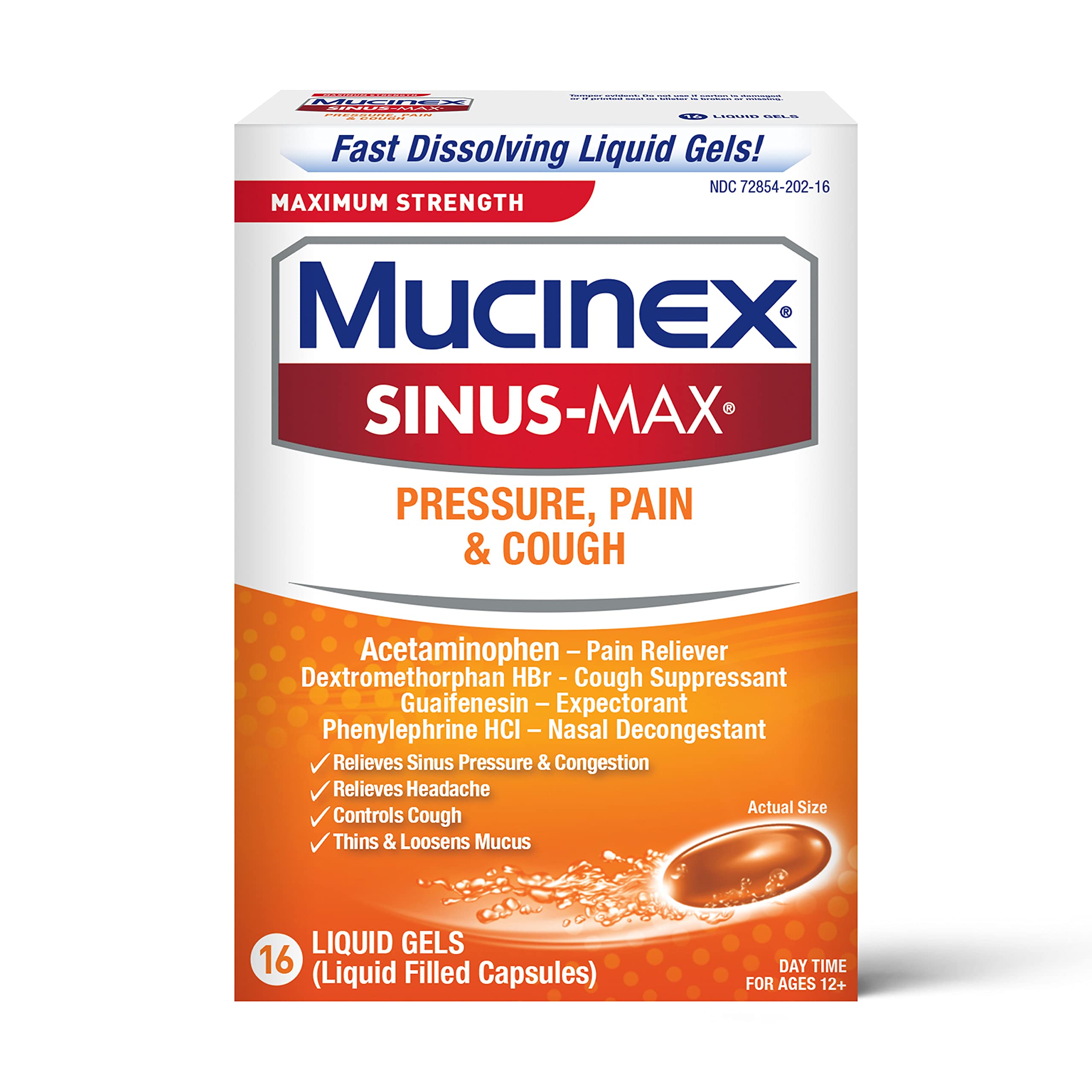 Mucinex Sinus-Max Max Strength Pressure, Pain & Cough Liquid Gels 16 ea