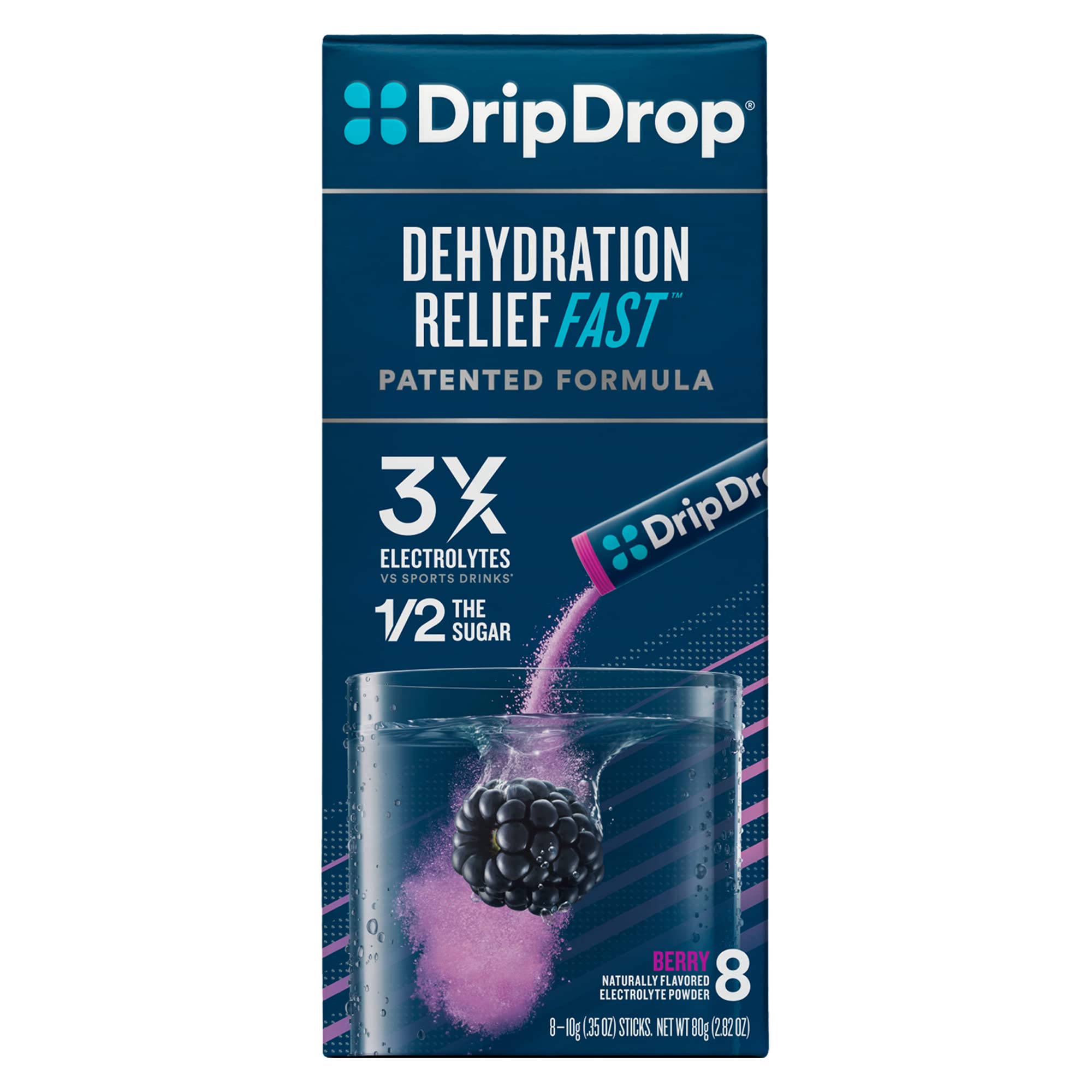DripDrop ORS Electrolyte Hydration Powder Sticks, Berry, 10g Sticks, 8 Count