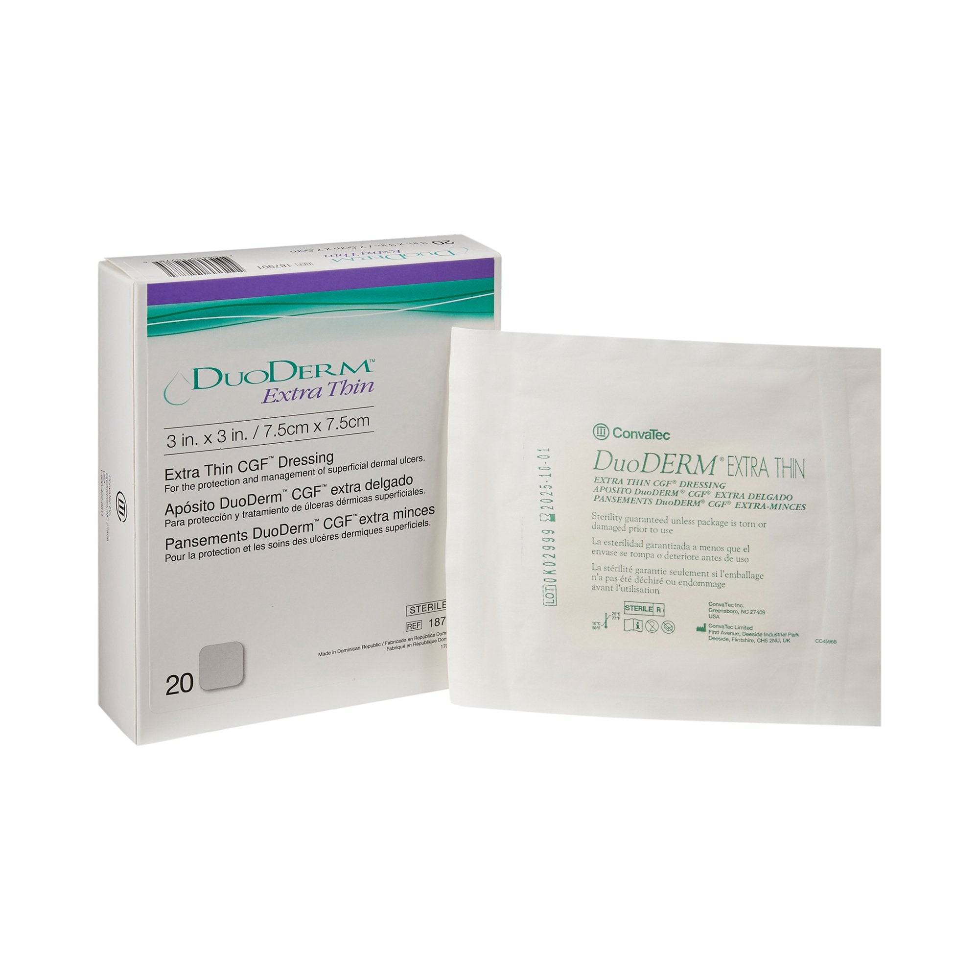 Hydrocolloid Dressing DuoDERM Extra Thin 3 X 3 Inch Square Sterile