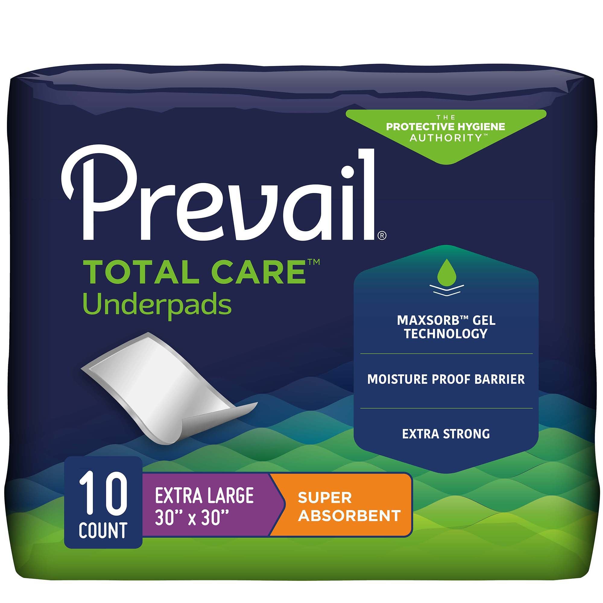 Disposable Underpad Prevail Total Care 30 X 30 Inch Polymer Heavy Absorbency