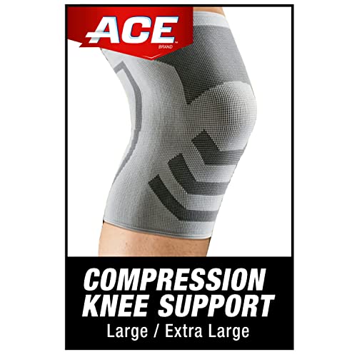 ACE Brand Compression Knee Support, Provides Support to Weak, Sore Muscles, Flexible, Comfortable, Joint Protection, ACL, Large/Extra Large, White/Gray, 1/Pack