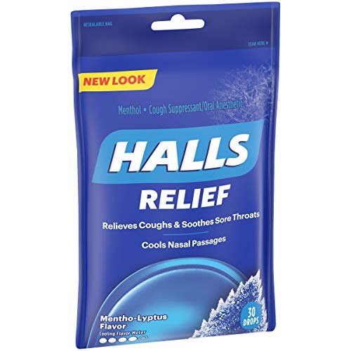 HALLS Relief Mentho-Lyptus Flavor Cough Drops, 1 Bag (30 Total Drops)