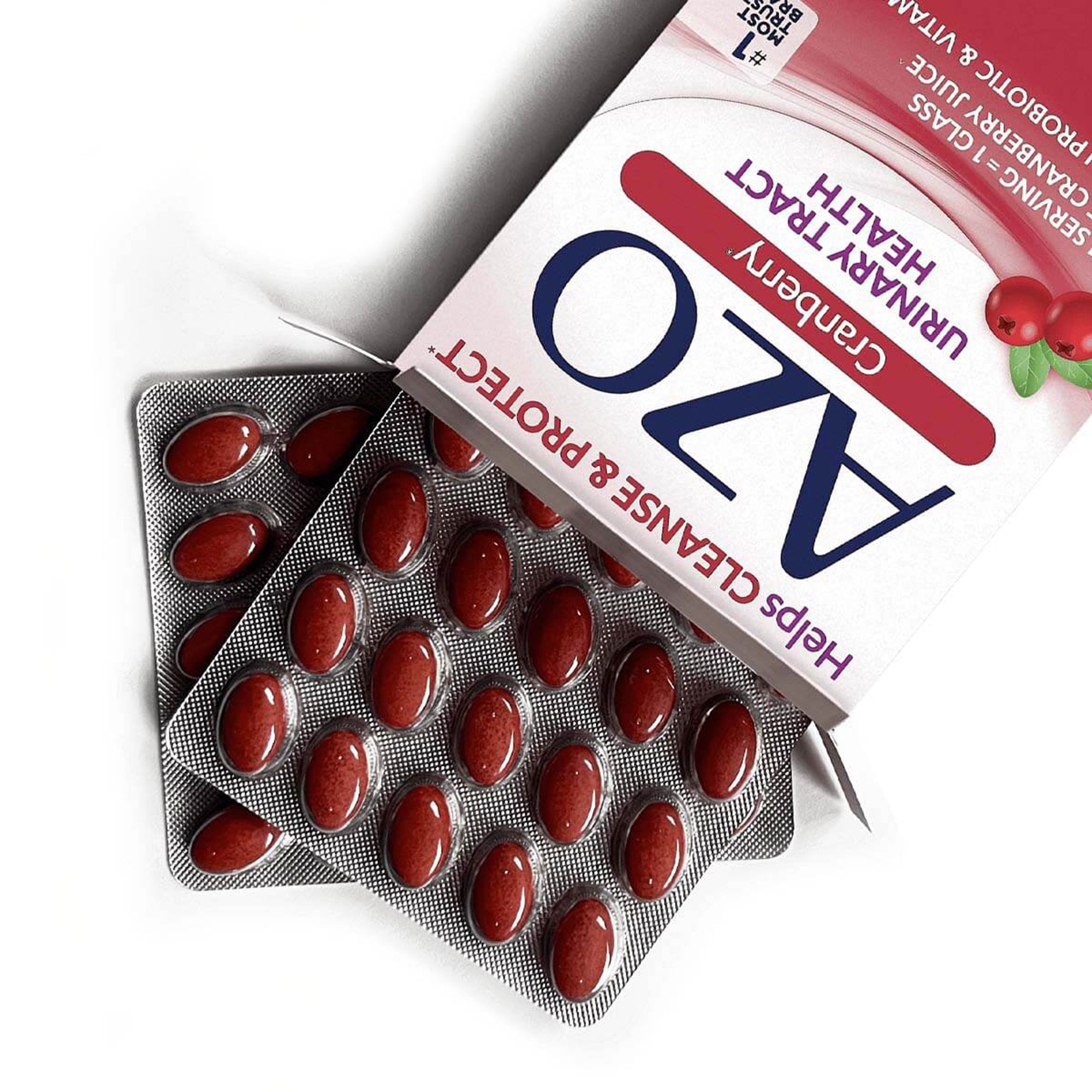 Urinary Pain Relief AZO Vitamin C 60mg, Calcium 110 mg, Cranberry 500 mg, Bacillus Coagulans 30 mg Tablet 50 per Box