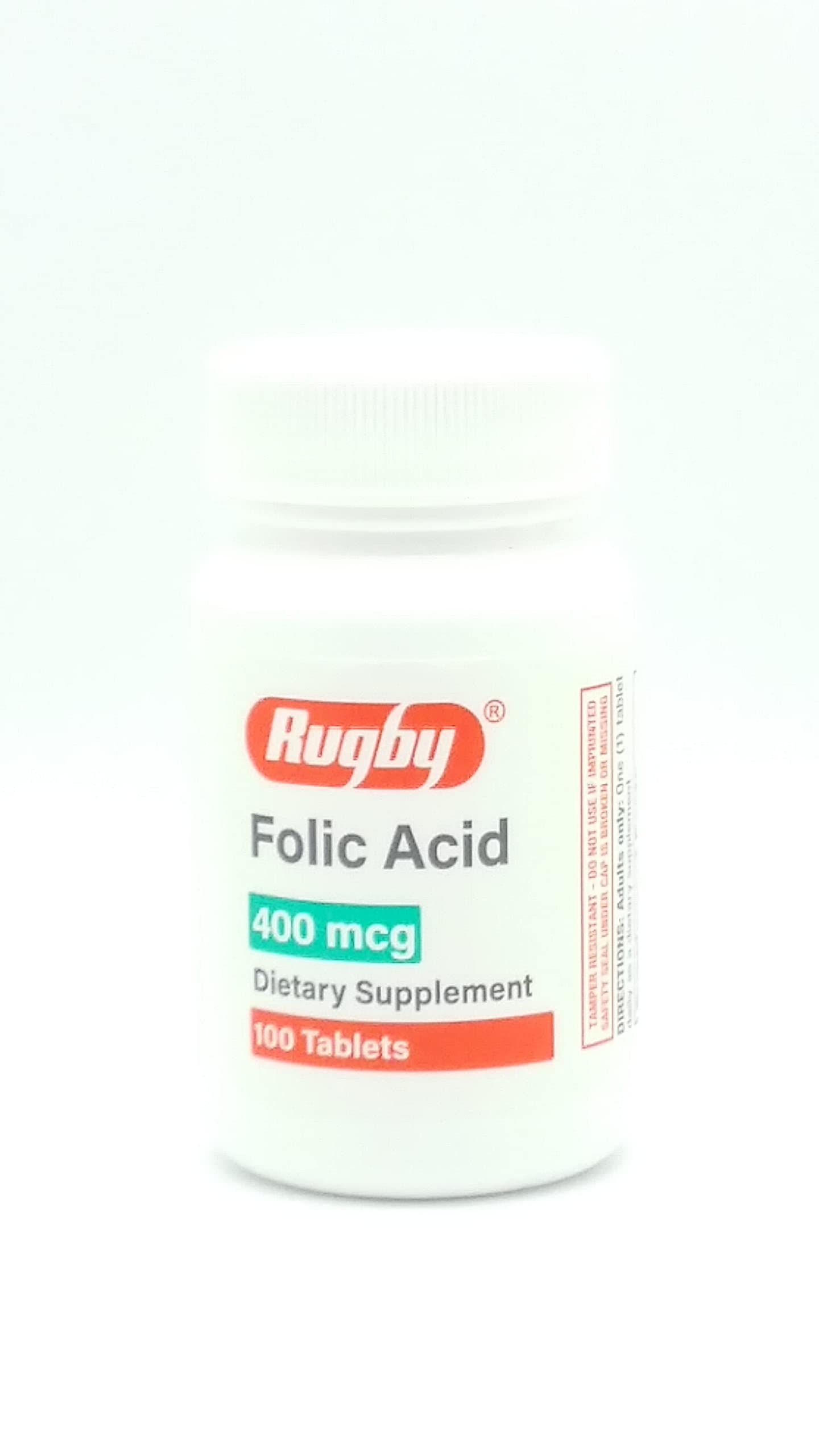 Rugby Laboratories Folic Acid 400 mcg Vitamin B9 Folate Daily Dietary Supplement Gluten Free Supports Cardiovascular Health 100 Tablets for Adults Only (Pack of 1)