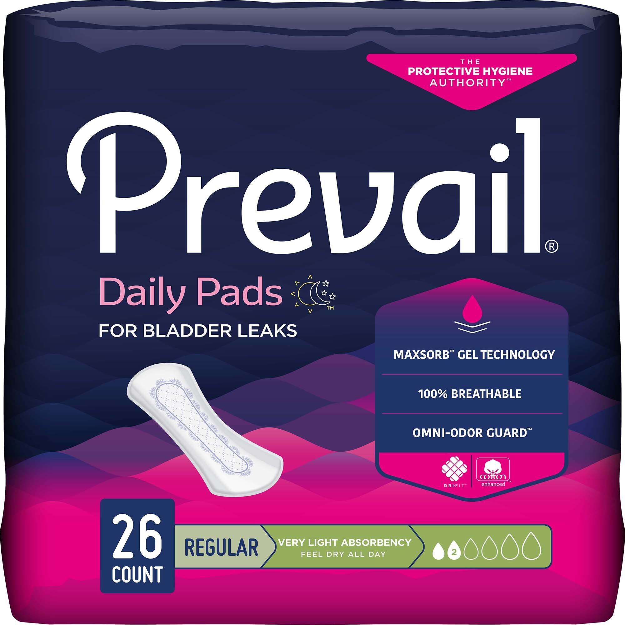 Bladder Control Pad Prevail Daily Liner 7-1/2 Inch Length Light Absorbency Polymer Core Small
