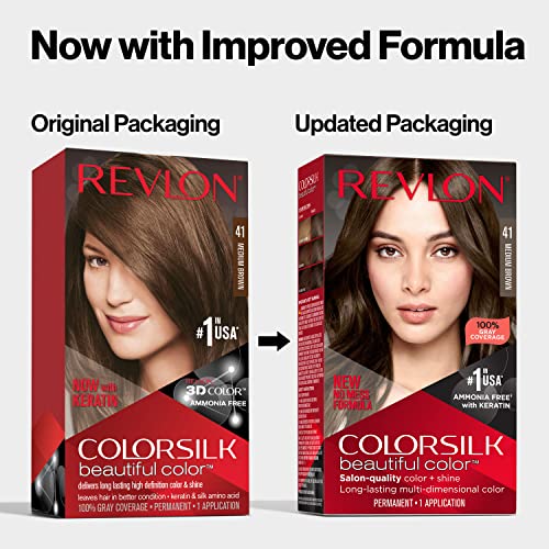 Colorsilk Beautiful Color Permanent Hair Color, Long-Lasting High-Definition Color, Shine & Silky Softness with 100% Gray Coverage, Ammonia Free, 043 Medium Golden Brown, 1 Pack