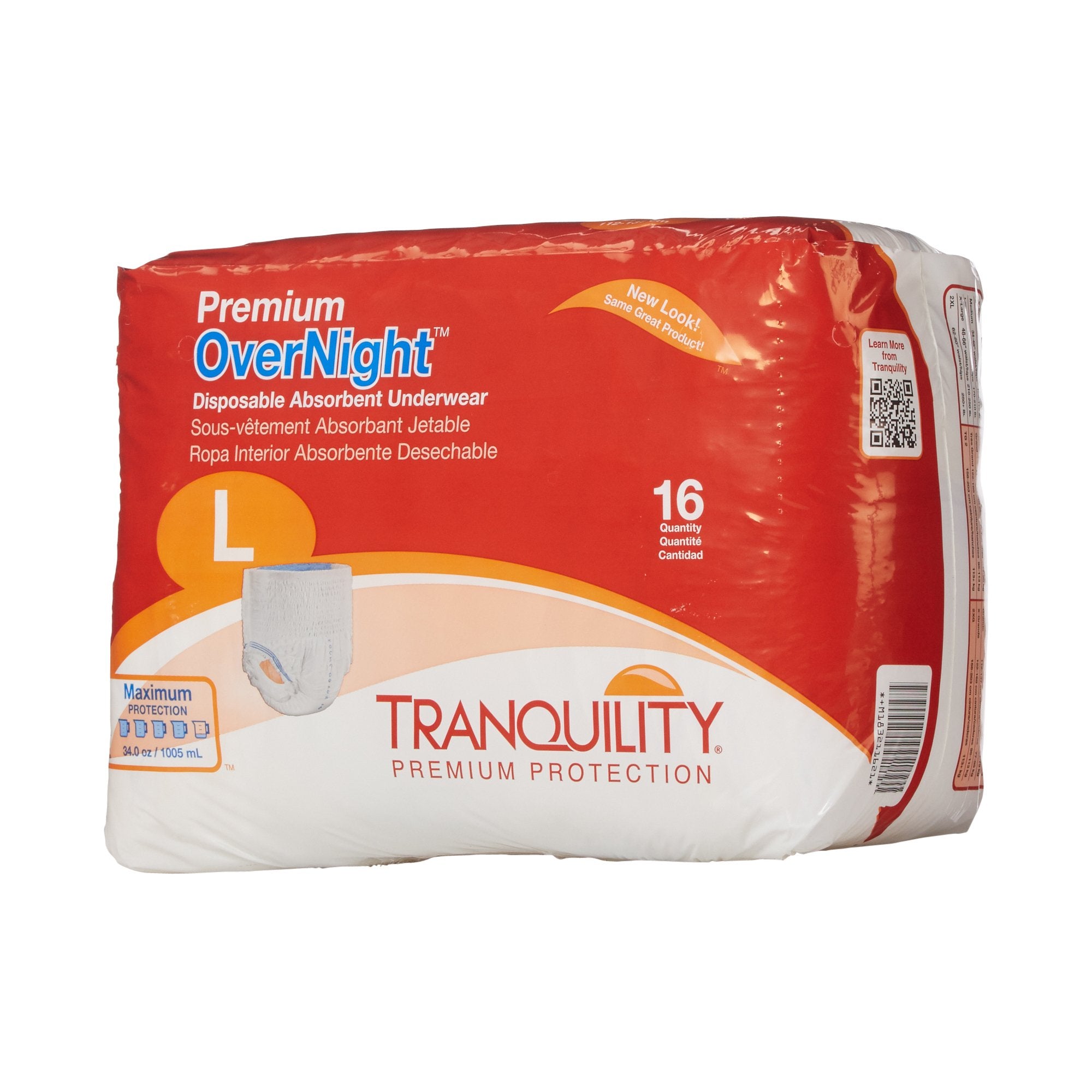 Unisex Adult Absorbent Underwear Tranquility Premium OverNight Pull On with Tear Away Seams Large Disposable Heavy Absorbency