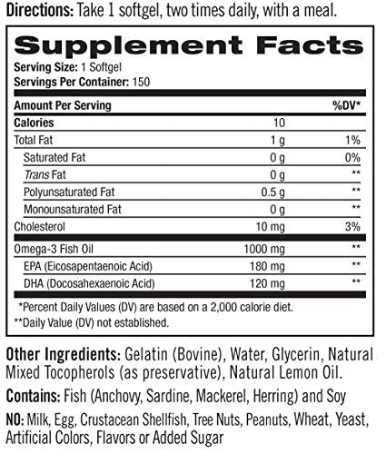 Natrol Omega-3 1,000mg Fish Oil Softgels, 150 Count