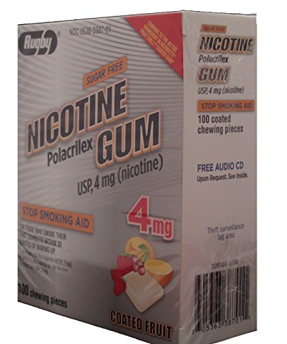 Nicotine Gum 4mg Sugar Free Coated Fruit Generic for Nicorette 100 Pieces per Box Pack of 2 Total 200 Pieces