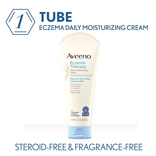 Aveeno Eczema Therapy Daily Moisturizing Body Cream for Sensitive Skin, Soothing Eczema Relief Cream, Colloidal Oatmeal & Ceramide for Dry & Itchy Skin, Steroid- & Fragrance-Free, 7.3 oz