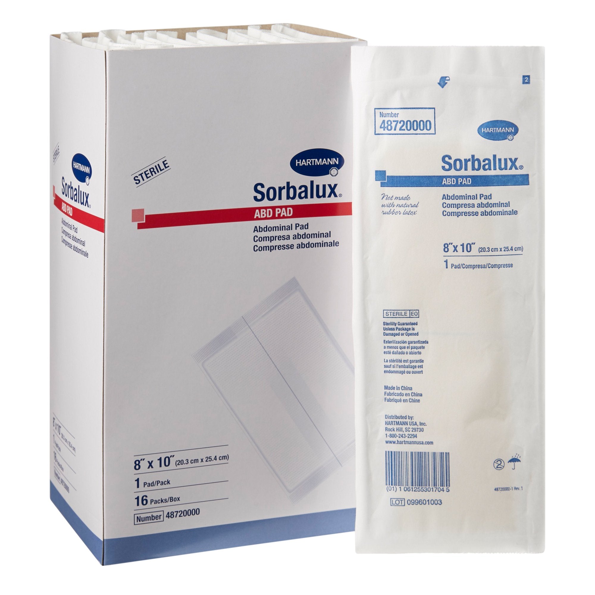 Abdominal Pad Sorbalux ABD Nonwoven Cellulose 1-Ply 8 X 10 Inch Rectangle Sterile