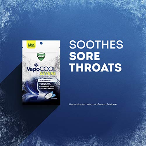 Vicks, VapoCOOL SEVERE Medicated Drops 18ct MaximumStrength Relief to Soothe Sore Throat Pain, Menthole, 18 Count