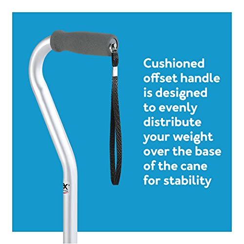 Carex Aluminum Offset Cane with Soft Cushioned Handle - Adjustable Walking Cane for Men and Women - Silver Color