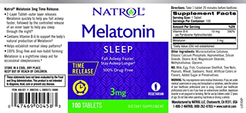 Natrol Melatonin Time Release Tablets, 3mg, 100 Count