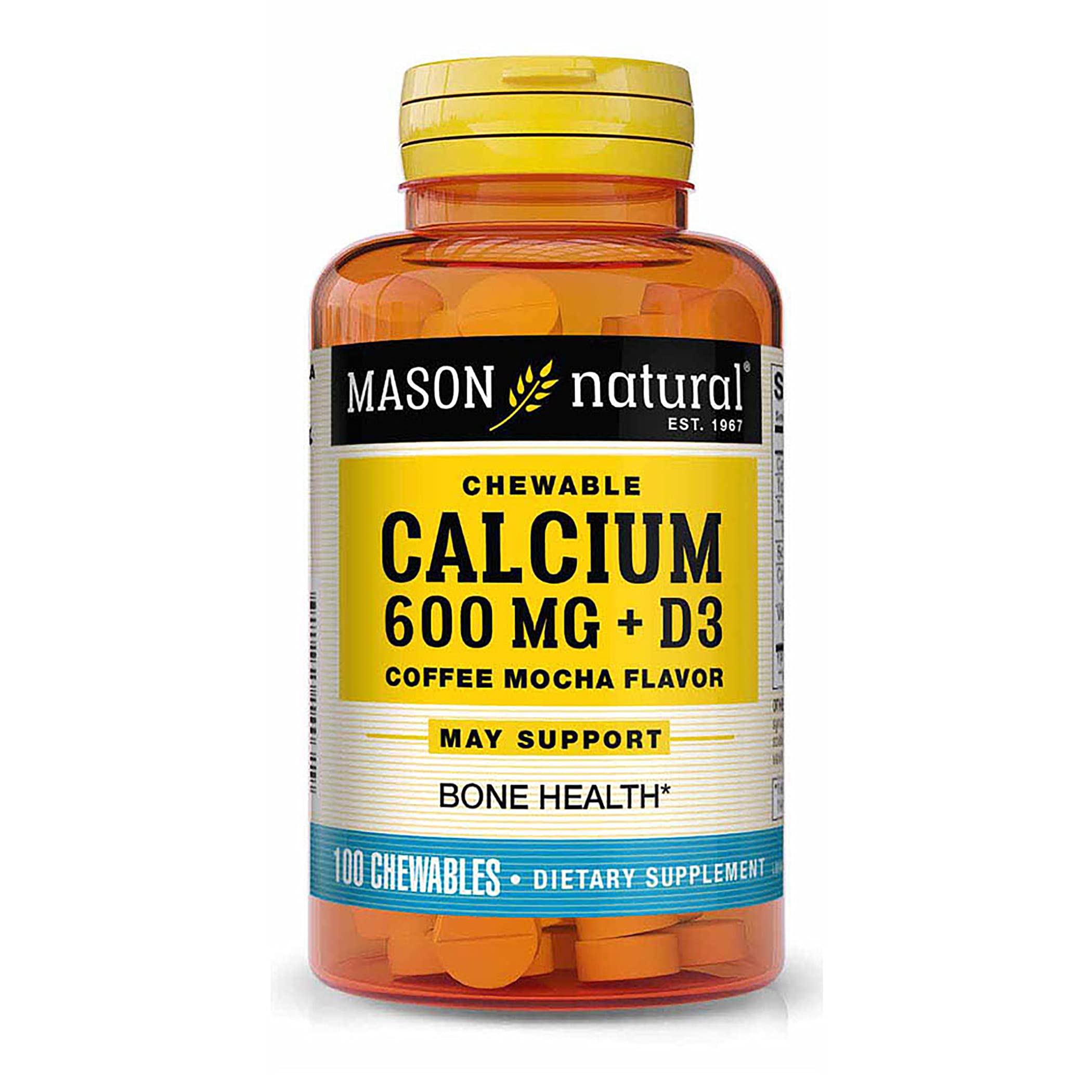 Mason Natural Calcium 600 mg with Vitamin D3 - Supports Healthy Bones, Strengthens Muscle Function, Coffee Mocha Flavor, 100 Chewables