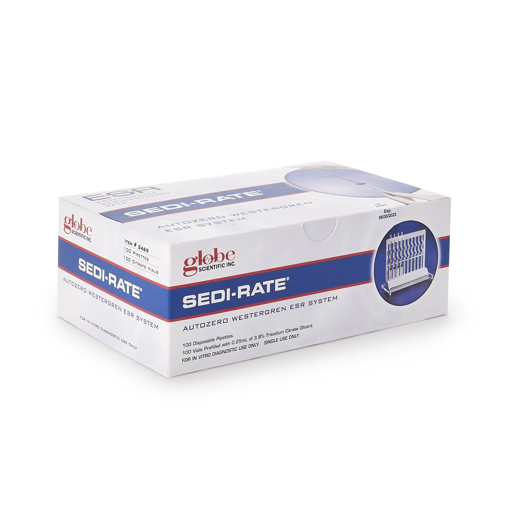 Hematology Test Kit Sedi-Rate Autozero Westergren Erythrocyte Sedimentation Rate (ESR) Whole Blood Sample 100 Tests CLIA Waived