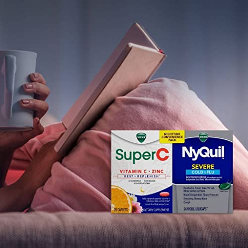 Vicks NyQuil and Super C Convenience Pack: NyQuil Severe Medicine for Max Strength Cold and Flu Relief, Conveniently Packaged with Vicks Super C Rest and Replenish Daily Supplement, 26ct