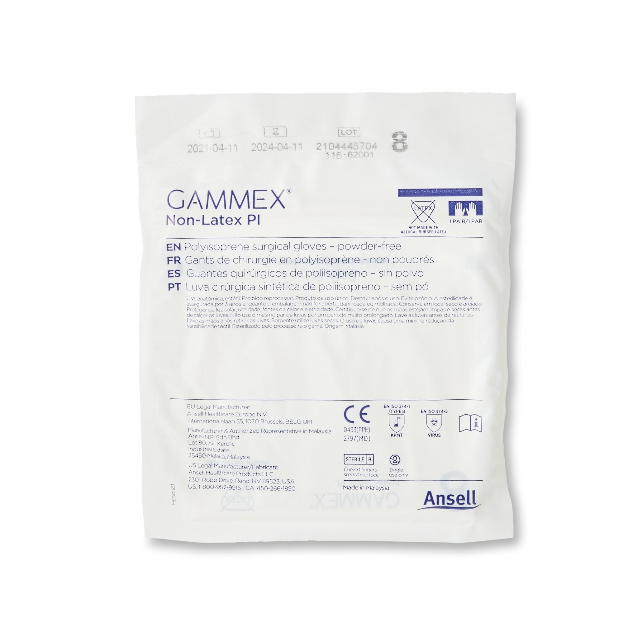 Surgical Glove GAMMEX Non-Latex PI Size 8 Sterile Polyisoprene Standard Cuff Length Micro-Textured White Chemo Tested