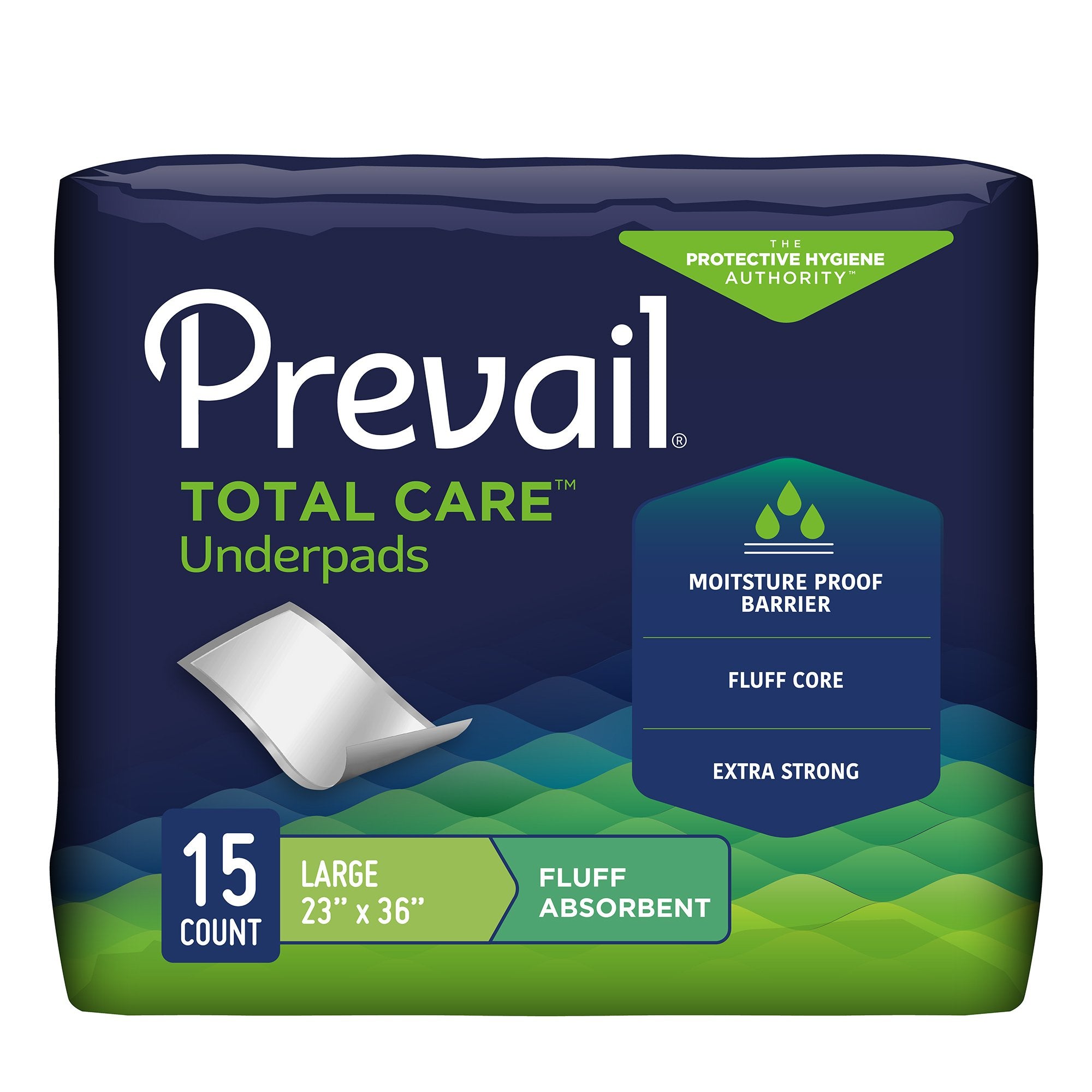 Disposable Underpad Prevail Total Care 23 X 36 Inch Fluff Light Absorbency