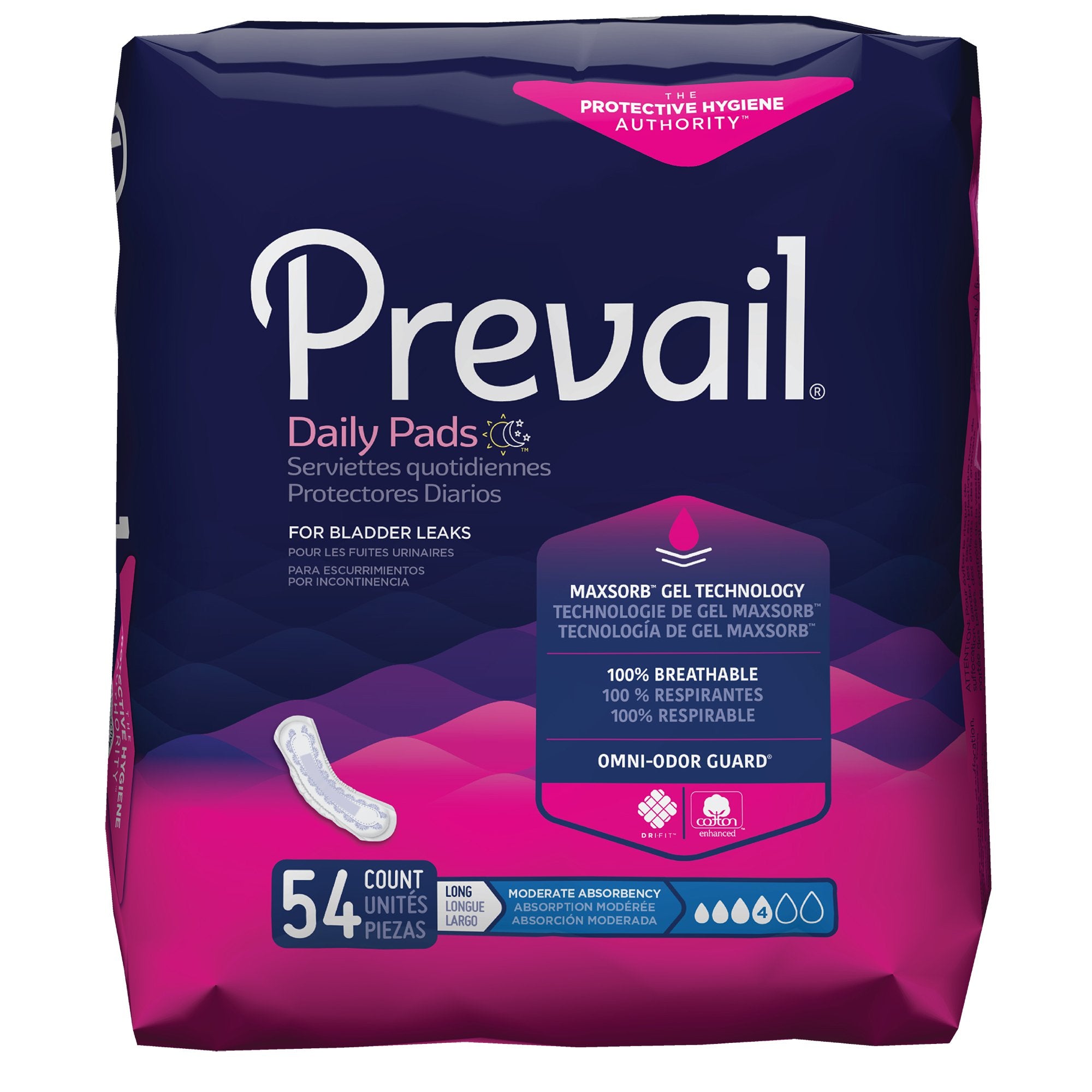 Bladder Control Pad Prevail Daily Pads 11 Inch Length Moderate Absorbency Polymer Core One Size Fits Most