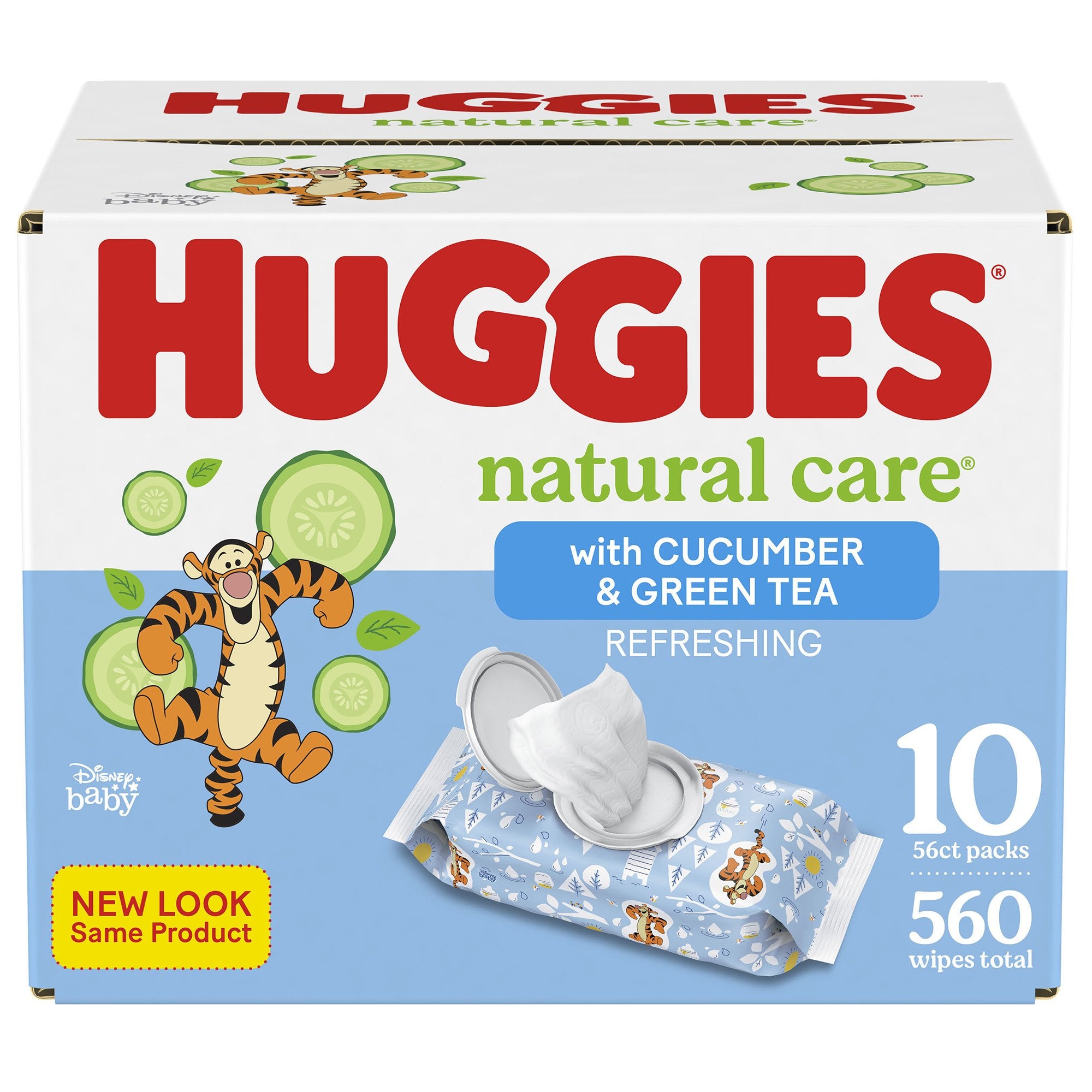 Baby Wipe Huggies Natural Care Refreshing Soft Pack Water / Aloe / Caprylyl Glycol / Vitamin E Cucumber / Green Tea Scent 560 Count