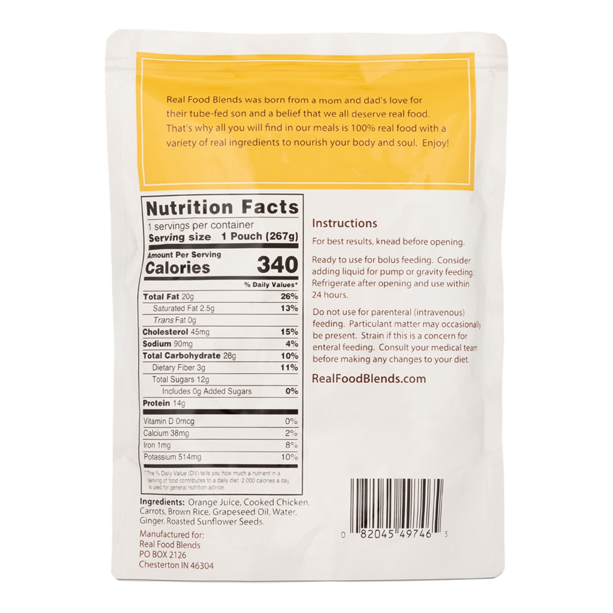 Tube Feeding Formula Real Food Blends Orange Chicken / Carrots / Brown Rice Flavor Liquid 9.4 oz. Pouch