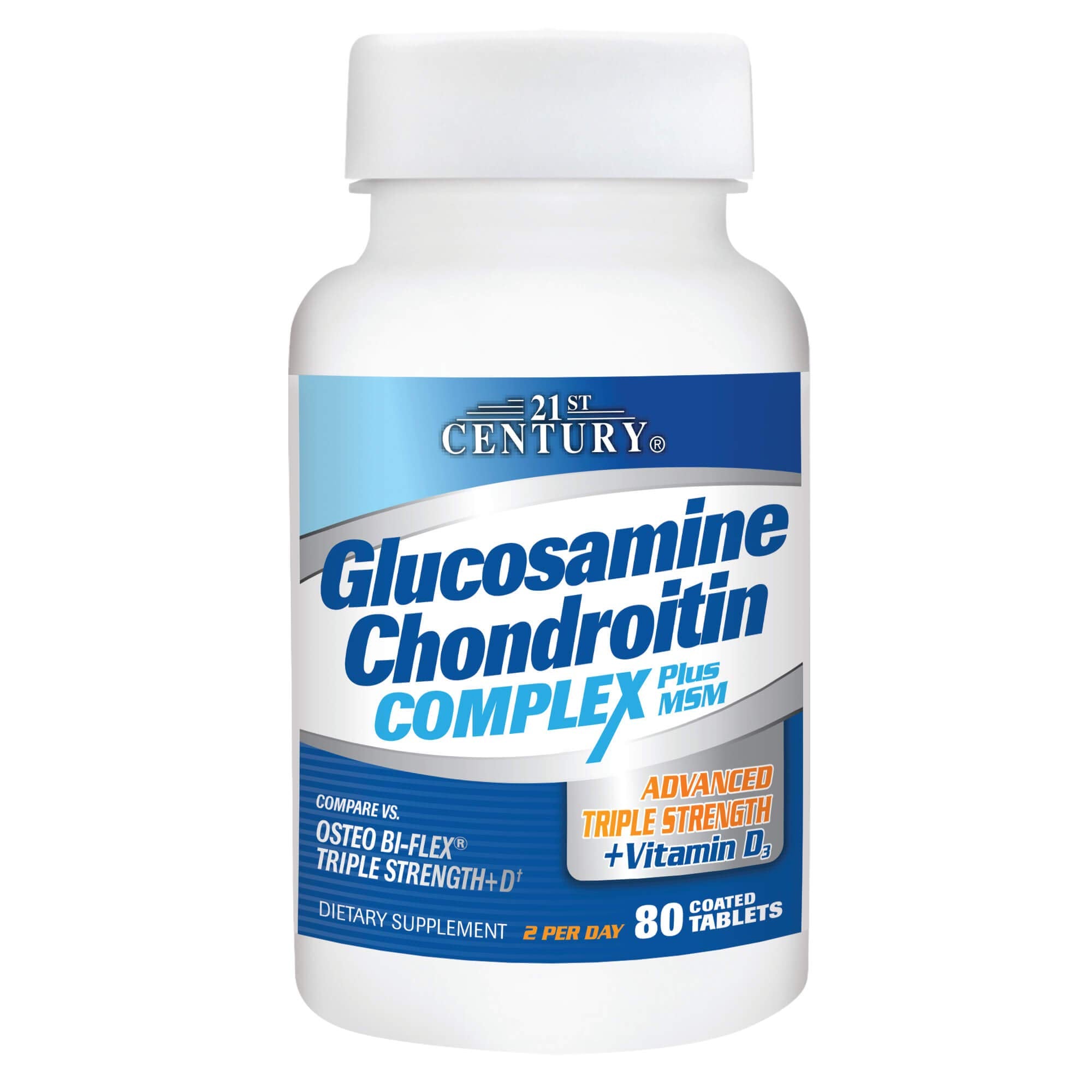 21st Century Glucosamine Chondroitin Complex Plus MSM Advanced Triple Strength Plus D Tablets, 80 Count (27707)