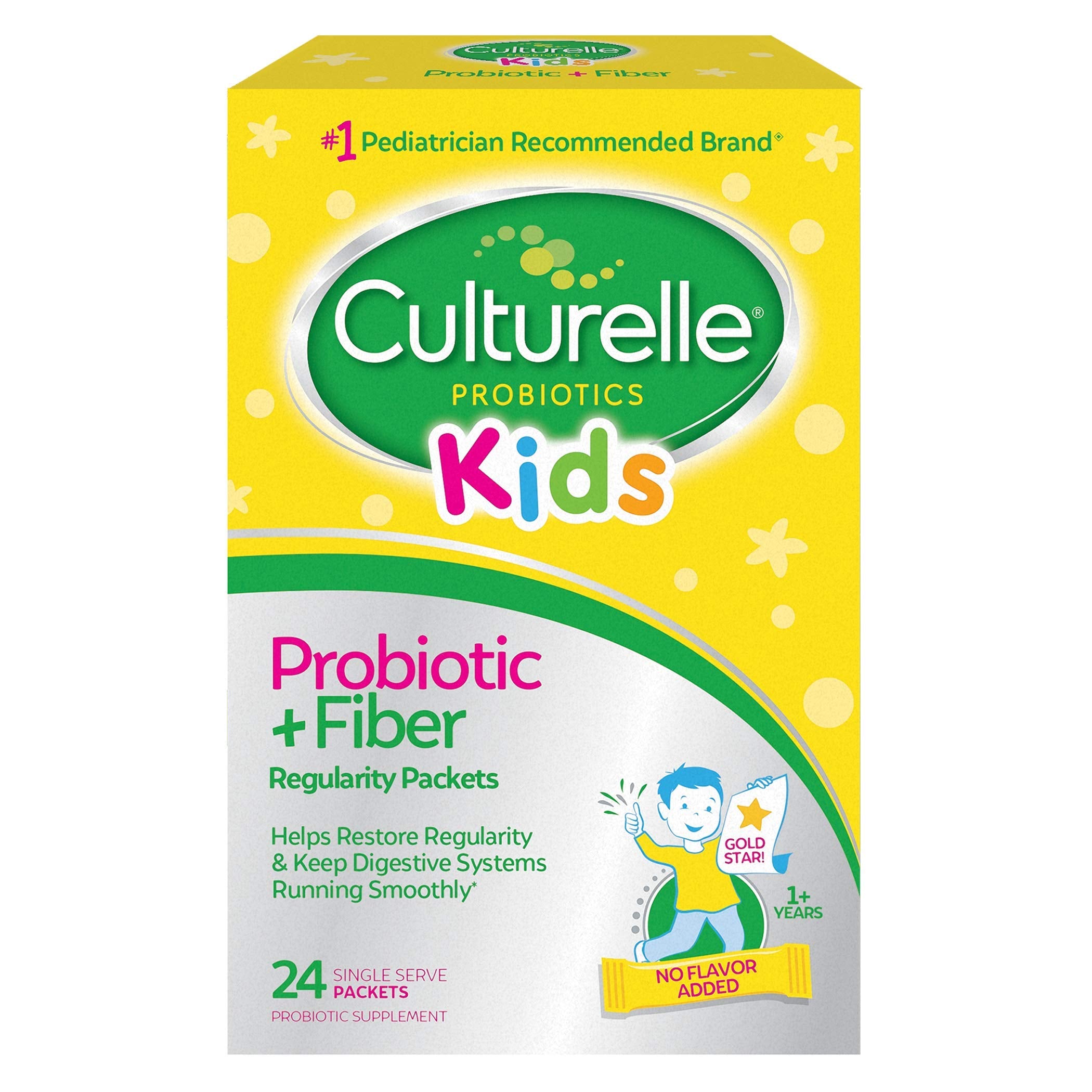 Culturelle Kids Probiotic + Fiber Packets (Ages 3+) - 24 Count - Digestive Health & Immune Support - Helps Restore Regularity