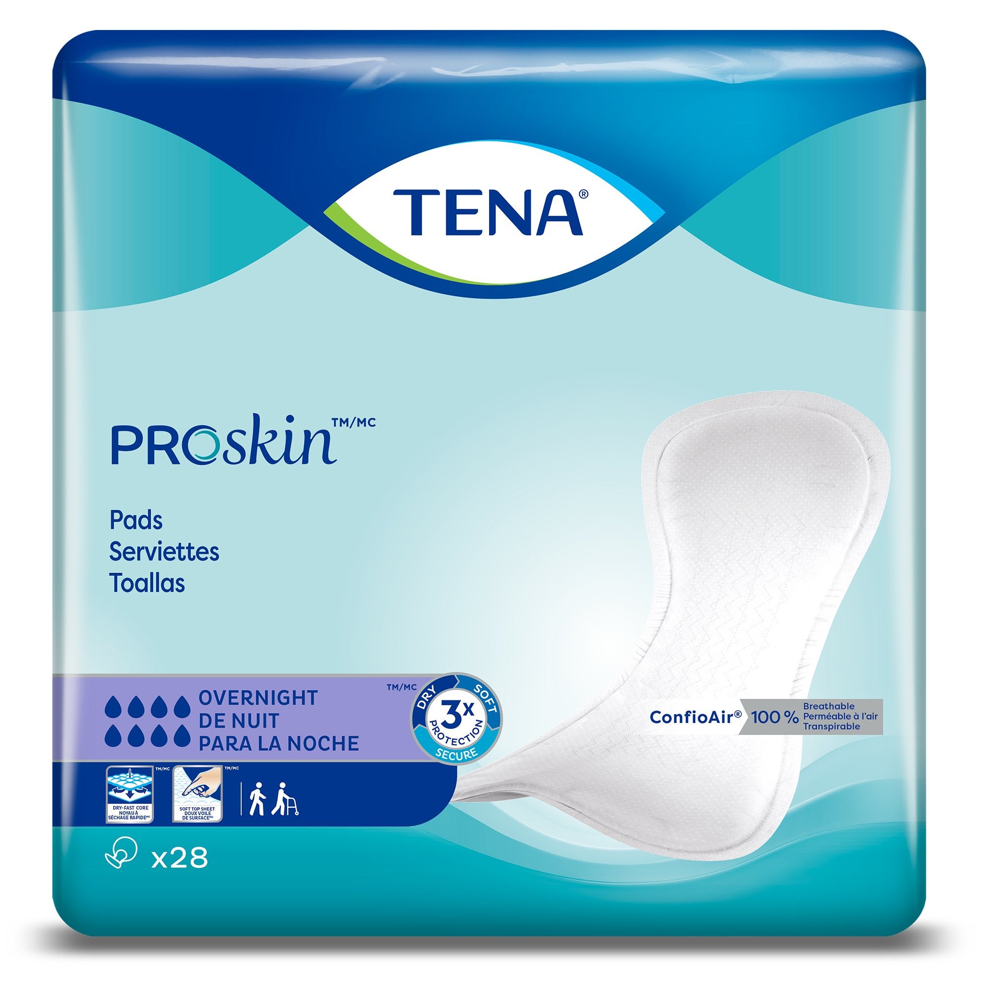 Bladder Control Pad TENA ProSkin Overnight 16 Inch Length Heavy Absorbency Dry-Fast Core One Size Fits Most