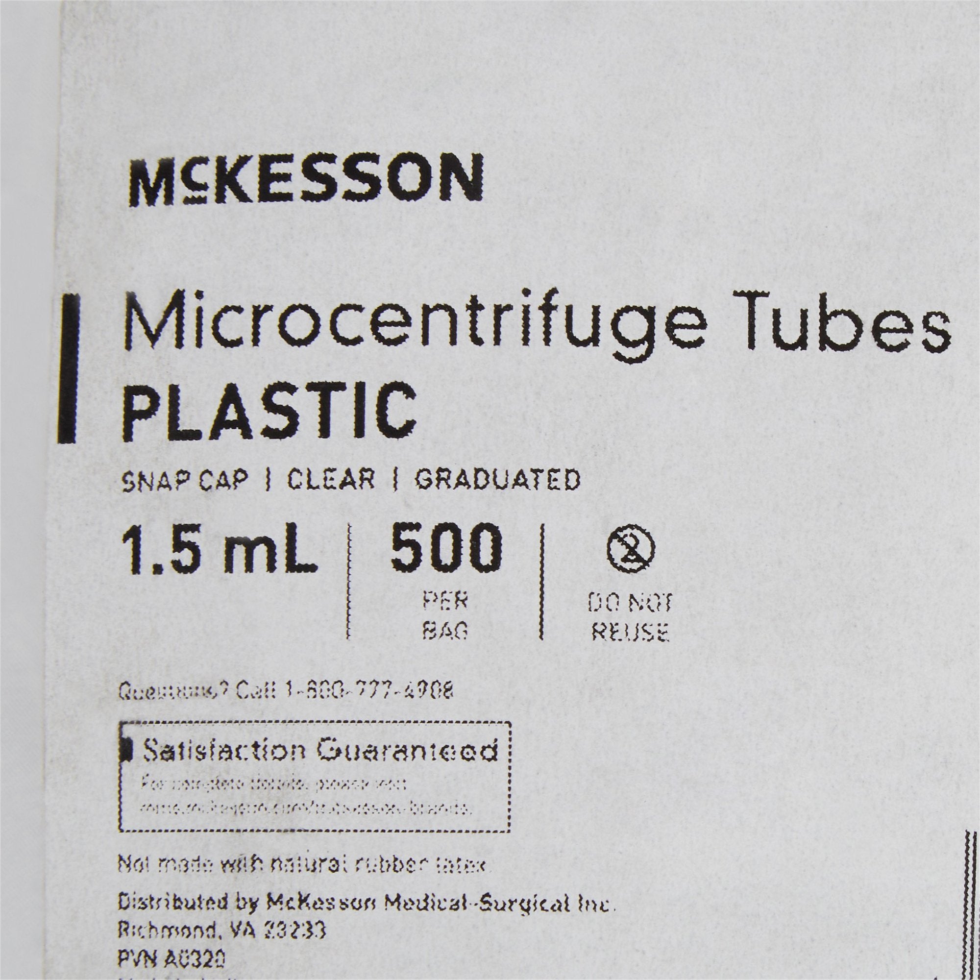 McKesson Microcentrifuge Tube Conical Bottom Plain 1.5 mL Without Color Coding Snap Cap Polypropylene Tube