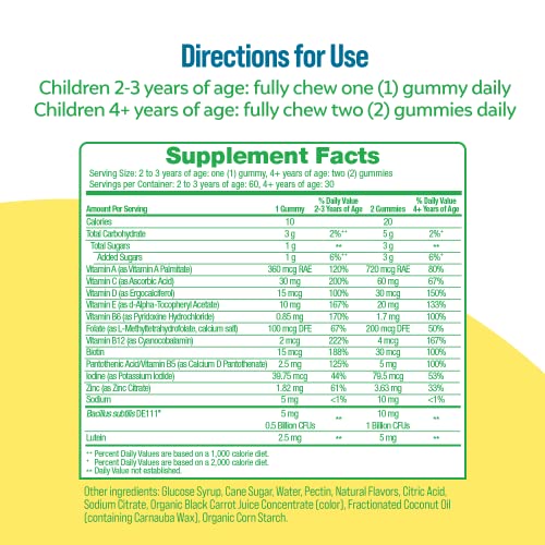 Culturelle Kids Multivitamin + Probiotic for Kids (Ages 2+) - 60 Count, Peach-Orange & Mixed Berry Flavor - Digestive Health & Immune Support Gummies with Lutein to Support Eye Health