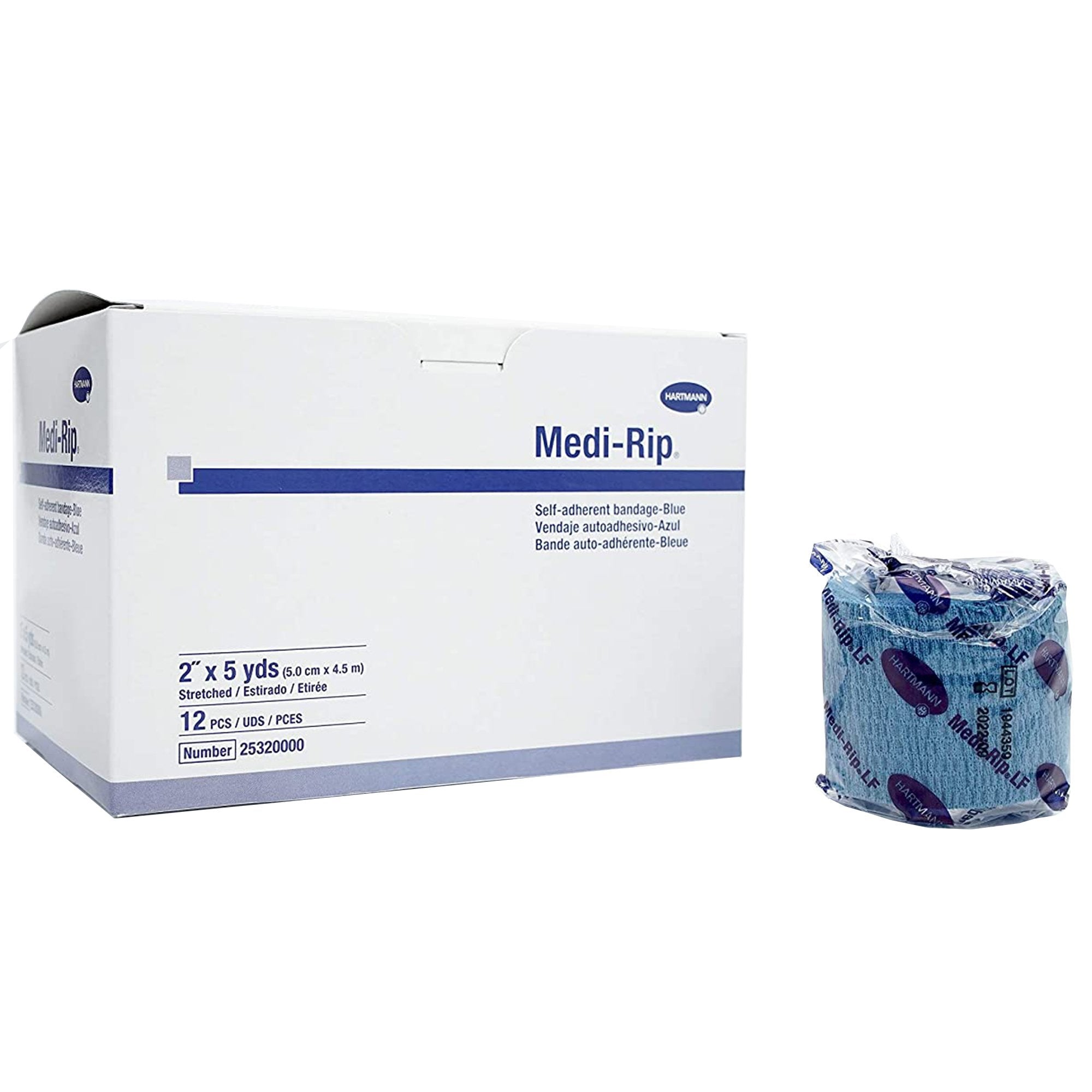 Cohesive Bandage Medi-Rip 2 Inch X 5 Yard Standard Compression Self-adherent Closure Blue NonSterile