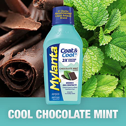 Mylanta Antacid and Gas Relief, Coat & Cool Formula, Chocolate Mint Flavor, 12 Fluid Ounces