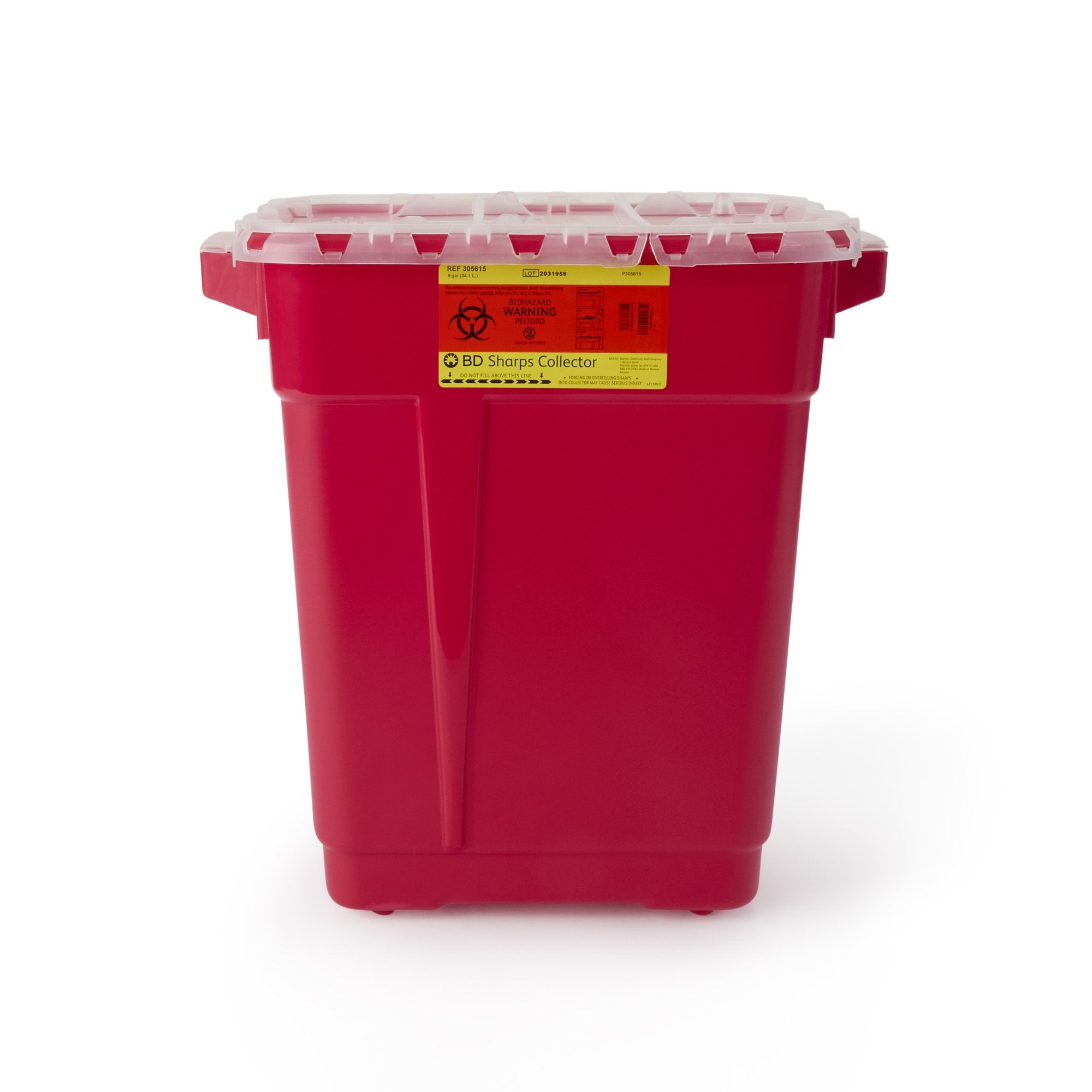 Sharps Container BD Red Base 18-1/2 H X 17-3/4 W X 11-3/4 D Inch Vertical Entry 9 Gallon