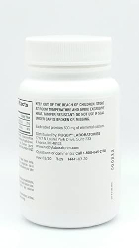 Rugby Laboratories Calcium 600 mg Calcium Supplement Calcium Carbonate Health Strong Bones Vitamin D3 5 mcg 200 IU Potency Guaranteed Value 60 Tablets (Pack of 1)