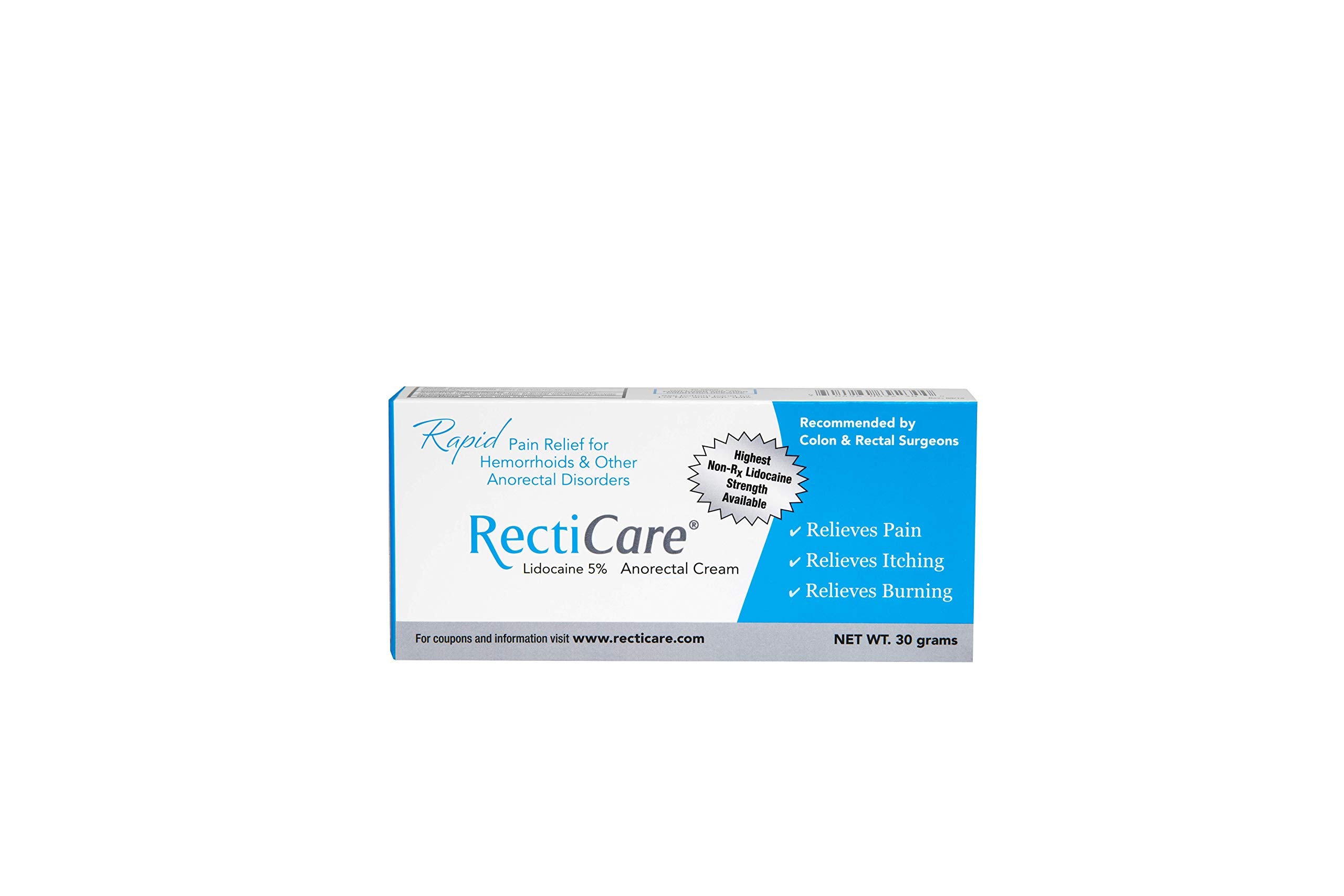 RectiCare Anorectal Lidocaine 5% Cream: Topical Numbing Cream for Treatment of Hemorrhoids & Other Anorectal Disorders - 30g Tube