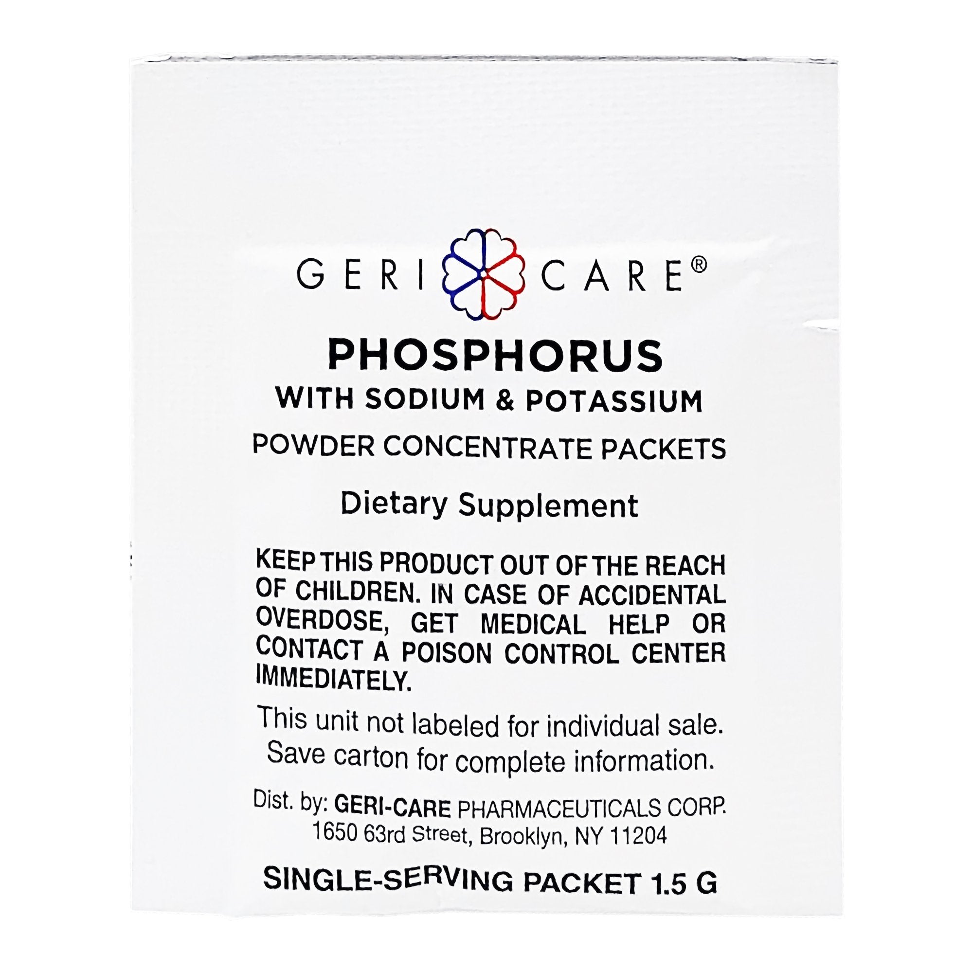 Dietary Supplement Geri-Care Phosphorus / Sodium / Potassium 250 mg -160 mg - 280 mg Strength Oral Powder 100 per Box Strawberry Flavor