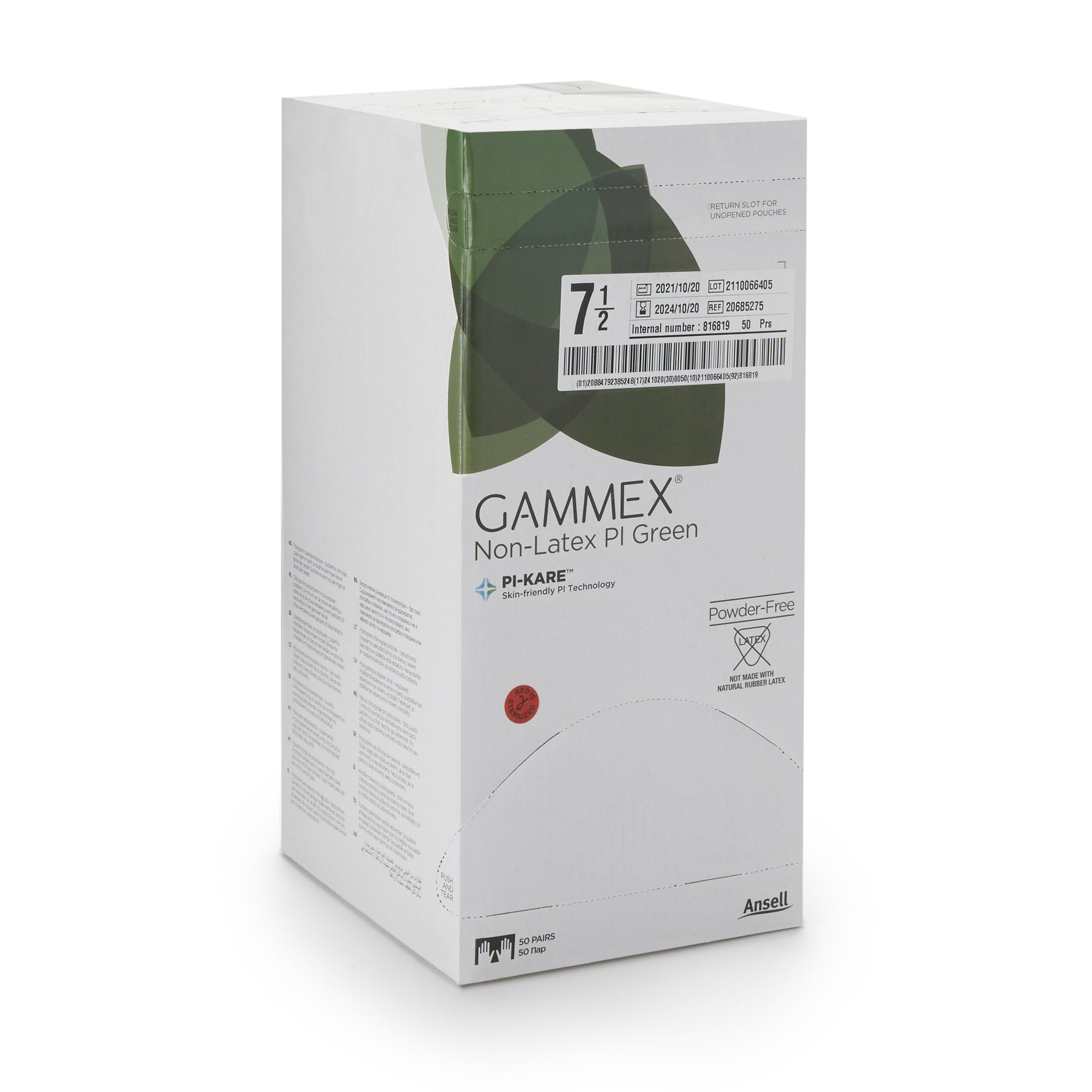 Surgical Glove GAMMEX Non-Latex PI Green Size 7.5 Sterile Polyisoprene Standard Cuff Length Micro-Textured Light Green Chemo Tested