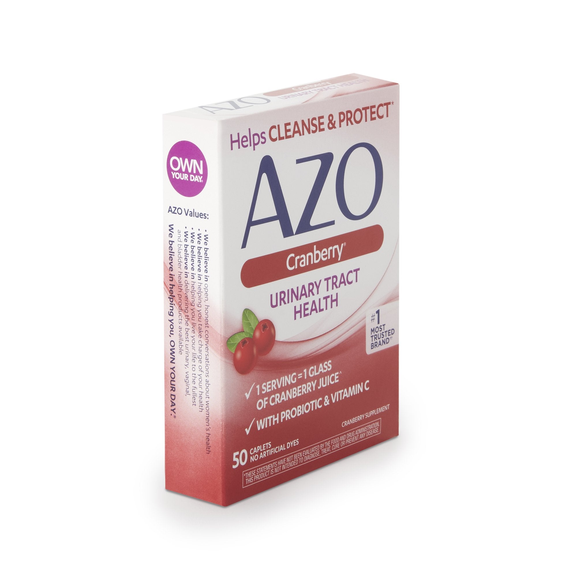 Urinary Pain Relief AZO Vitamin C 60mg, Calcium 110 mg, Cranberry 500 mg, Bacillus Coagulans 30 mg Tablet 50 per Box