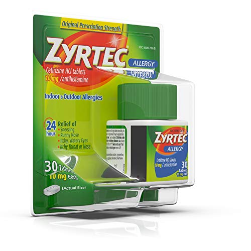 Zyrtec 24 Hour Allergy Relief Tablets, 10 mg Cetirizine HCl Antihistamine Allergy Medicine, 30 ct Red