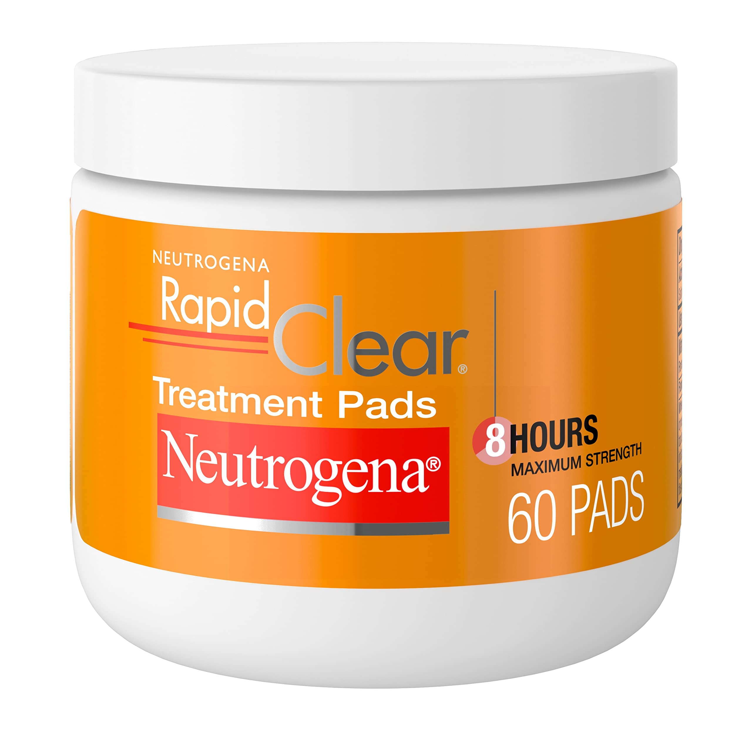 Neutrogena Rapid Clear Maximum Strength Acne Face Pads with 2% Salicylic Acid Acne Treatment Medication to Help Fight Breakouts, Oil-Free Facial Cleansing Pads for Acne-Prone Skin, 60 ct