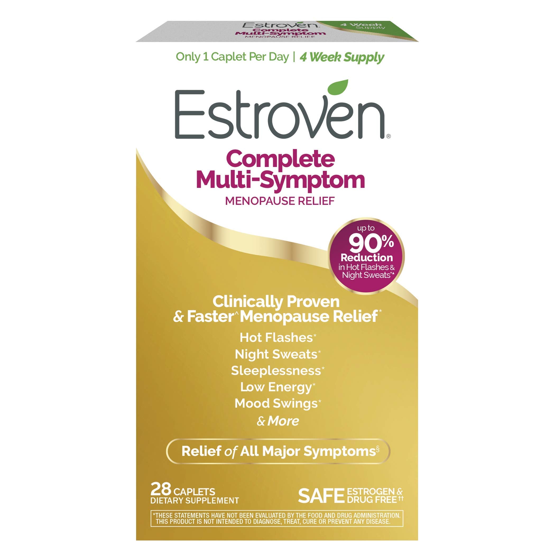 Estroven Complete Multi-Symptom Menopause Supplement for Women, 28 Ct., Clinically Proven Ingredient Provide Menopause Relief & Night Sweats & Hot Flash Relief, Drug-Free & Non-GMO