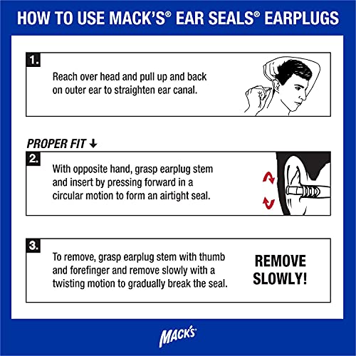 Macks Ear Seals Earplugs, 1 Pair with Detachable Cord - 26db High NRR - Dual Purpose Comfortable Ear Plugs for Noise Reduction and Blocking Water