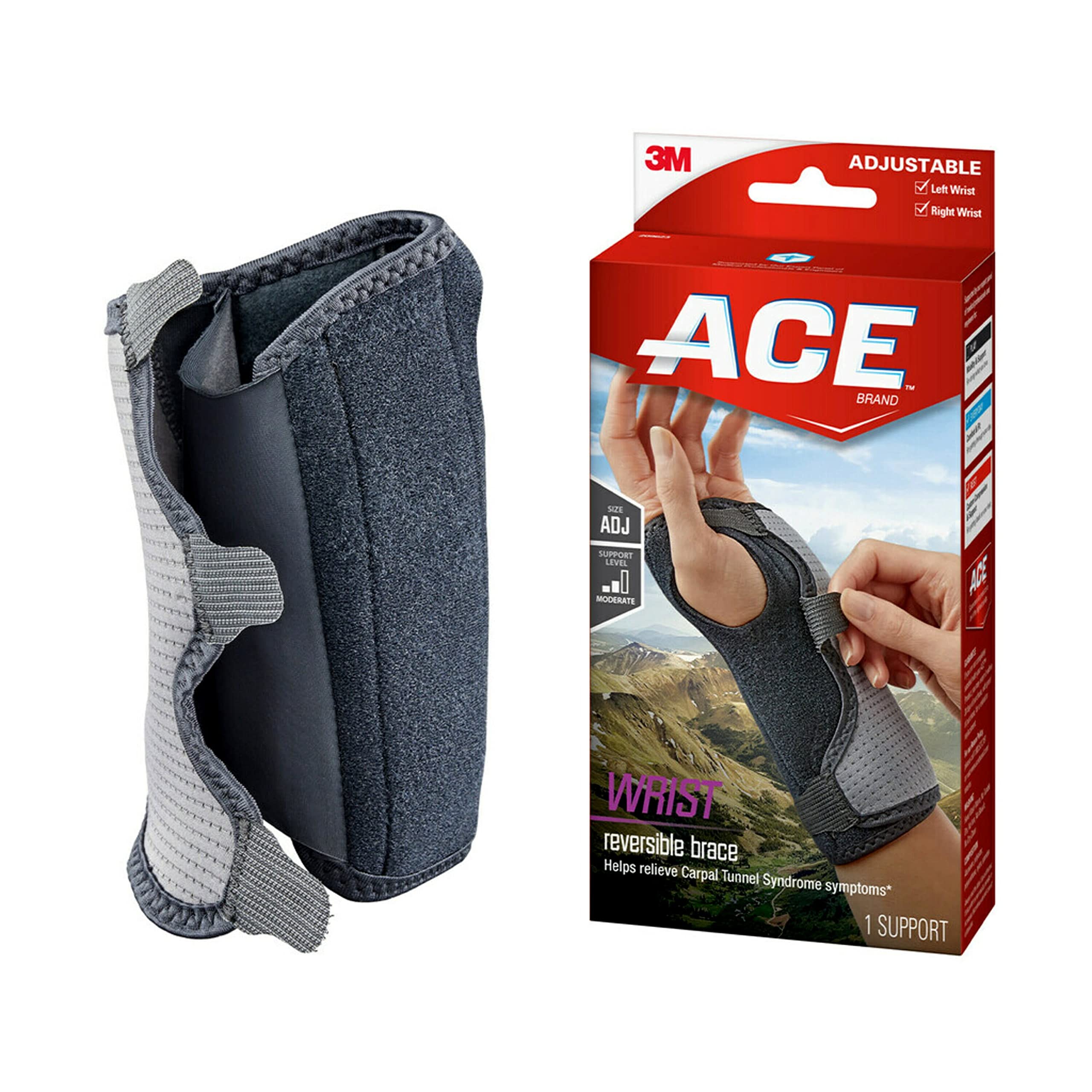 ACE Reversible Splint Wrist Brace, Provides moderate-stabilizing support to sore, weak and injured wrists, Adjustable, Gray, 1/Pack