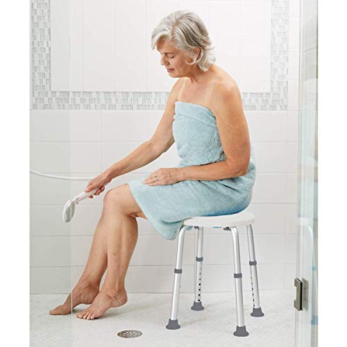Carex Compact Shower Stool - Adjustable Height Bath Stool and Shower Seat - Aluminum Bath Seat That Supports 250lbs, Shower Chair for Inside Shower