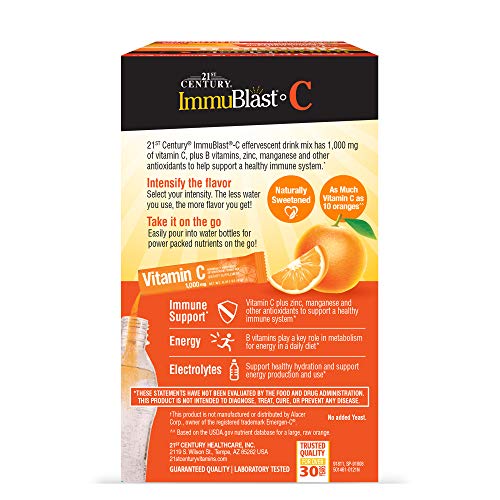21st Century Immublast C Effervescent Drink Mix Packets, Ultimate Orange, 9.5 Ounce, Pack of 30