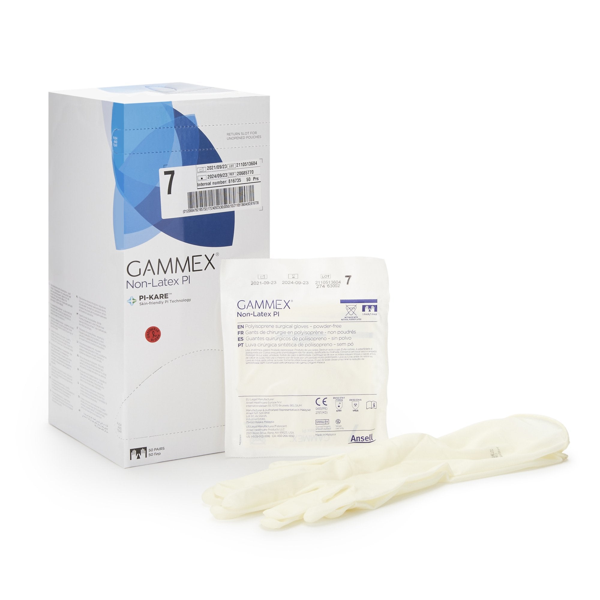 Surgical Glove GAMMEX Non-Latex PI Size 7 Sterile Polyisoprene Standard Cuff Length Micro-Textured White Chemo Tested