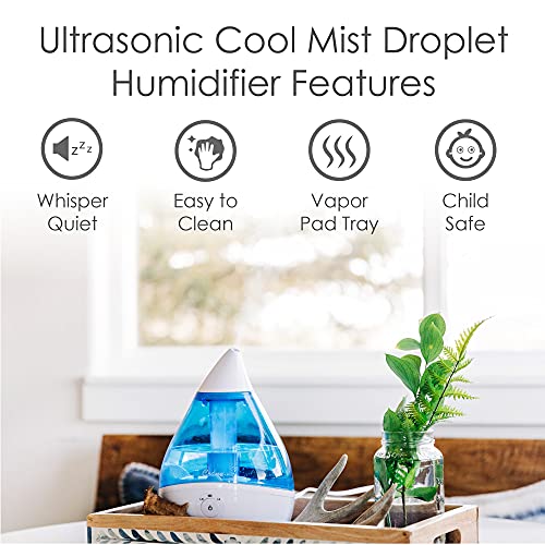 Crane Droplet Ultrasonic Small Air Humidifiers for Bedroom and Office, .5 Gallon Cool Mist Humidifier for Plants and Home, Humidifier Filters Optional, Blue and White