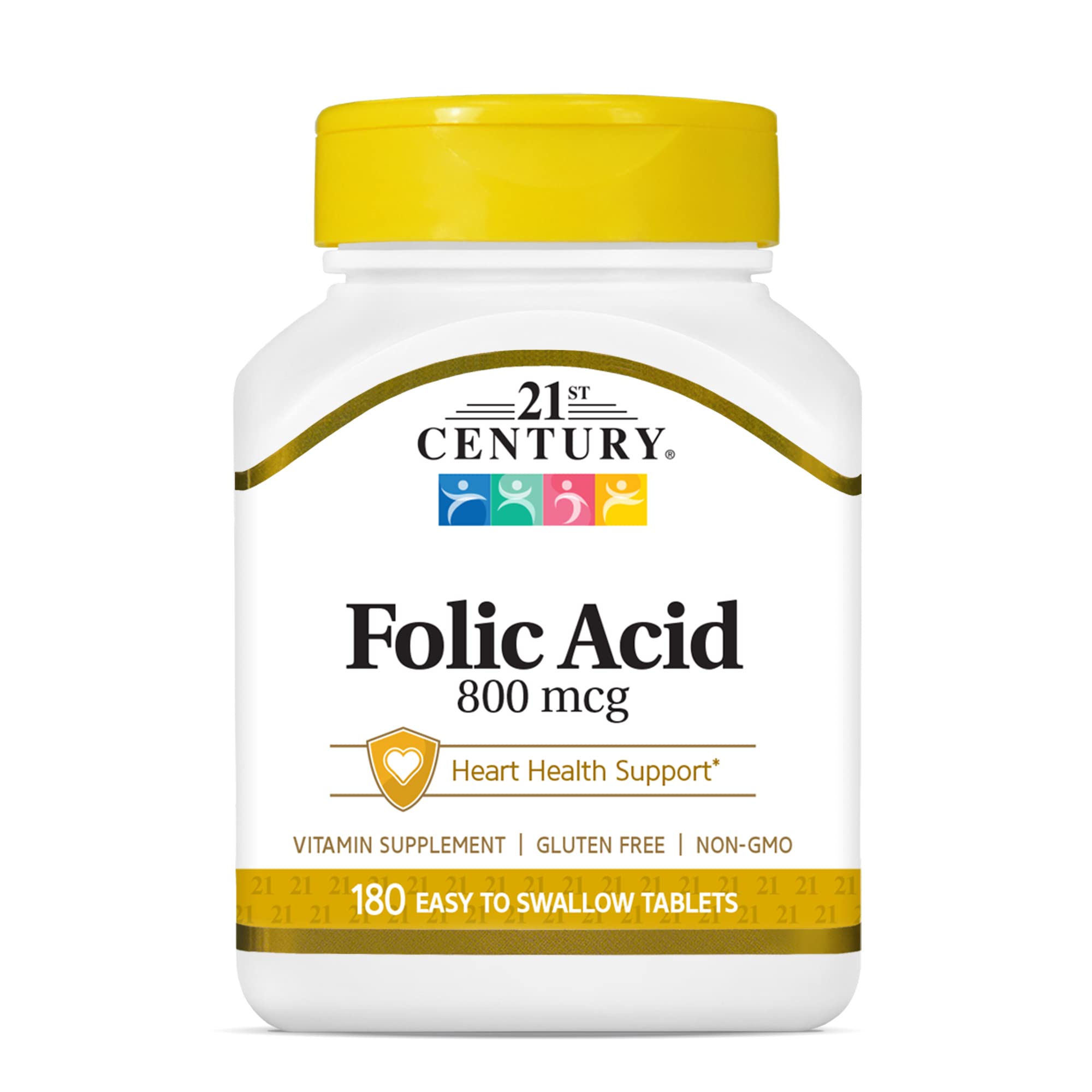 21st Century 800 mcg Folic Acid Tablets, Assorted, 180 Count