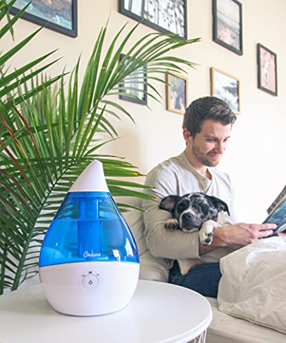 Crane Droplet Ultrasonic Small Air Humidifiers for Bedroom and Office, .5 Gallon Cool Mist Humidifier for Plants and Home, Humidifier Filters Optional, Blue and White
